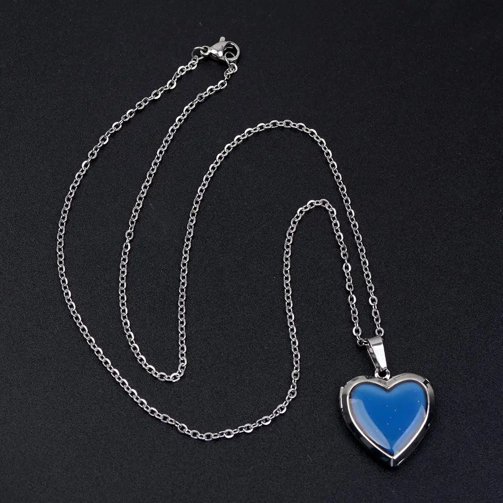 Fashion Love Heart Locket Stainless Steel Pendant Photo Frame Color Change Necklace