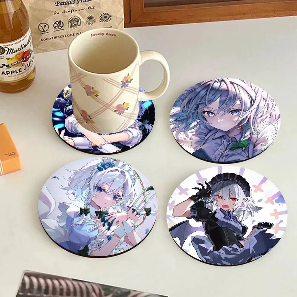 Anime Game Touhou Project Izayoi Sakuya Round Wooden Coasters Suitable For Restaurants And Coffee Home Gift Choice Holidays