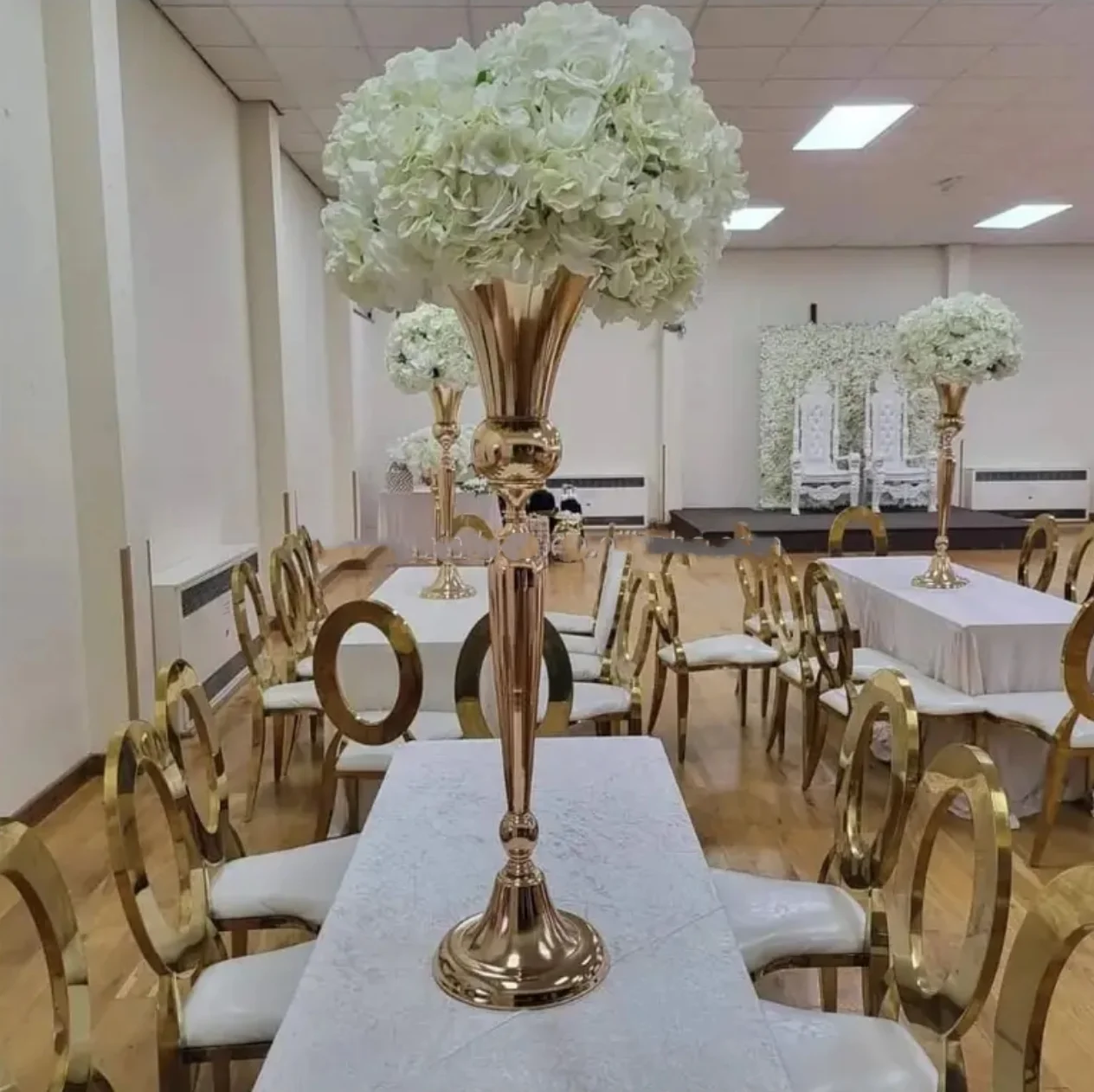 12pcs)Wedding decoration gold tables centerpieces vase gold metal flower stand for table round alloy