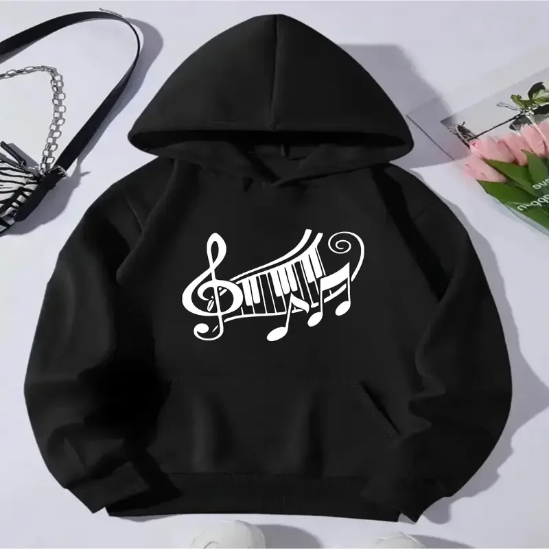 เสื้อฮู้ดลายโน้ตดนตรีเปียโนสำหรับผู้หญิง เสื้อสวมหัวเนื้อนุ่ม ดีไซน์คีย์ Treble Bass Clef กระเป๋าจิงโจ้ สวมใส่สบายๆ ในฤดูใบไม้ร่วงและฤดูหนาว