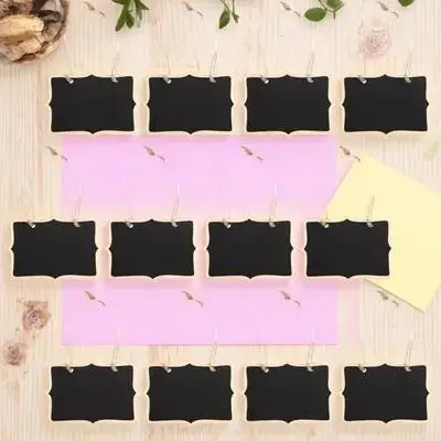 

12pcs Mini Wooden Blackboard For Diy Hanging Decor Message Chalk Writing Reusable Note Board Smooth Surface Family Gift