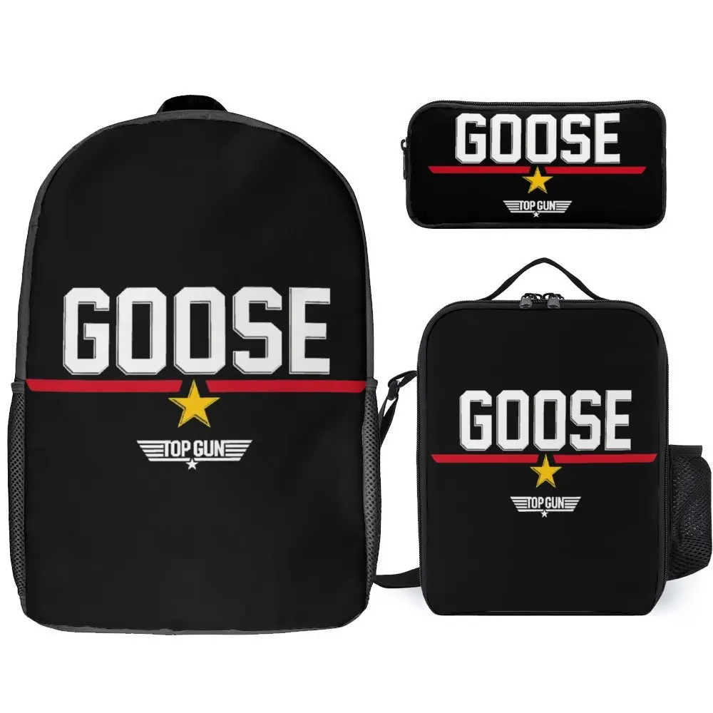 

Top Gun Classic Goose Vintage Collegiate Logo Cla 3 in 1 Set 17 Inch Backpack Lunch Bag Pen Bag Durable Field Pack Cozy Travel