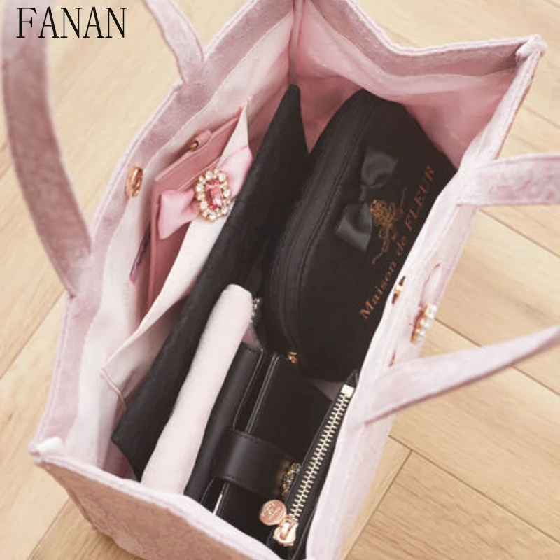 Lace Powder Jacquard Women's Handbags Ribbon Square Tote Bag Japanese Style Ladies Hand Bags Solid Color Top-Handle Bags view 6