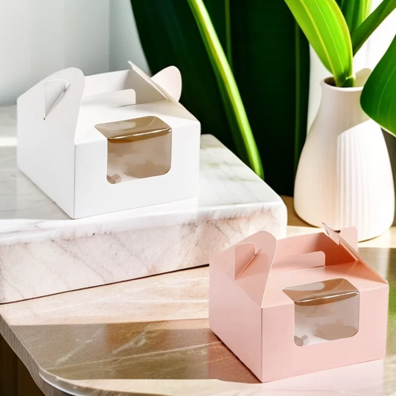 

30Pcs Wedding Party Square white Kraft Paper Box with Clear Window Cake Cookies Gift Handmade Craft Packaging Portable Boxes