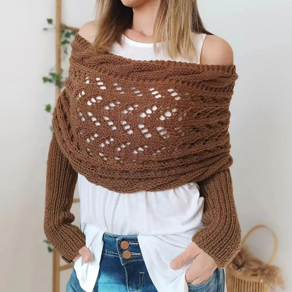 Outdoor Cycling Warm Accessory Extra Long Oversized Scarf Knitted Cable Sweater Scarf with Sleeves for Women Multi-use Wrap