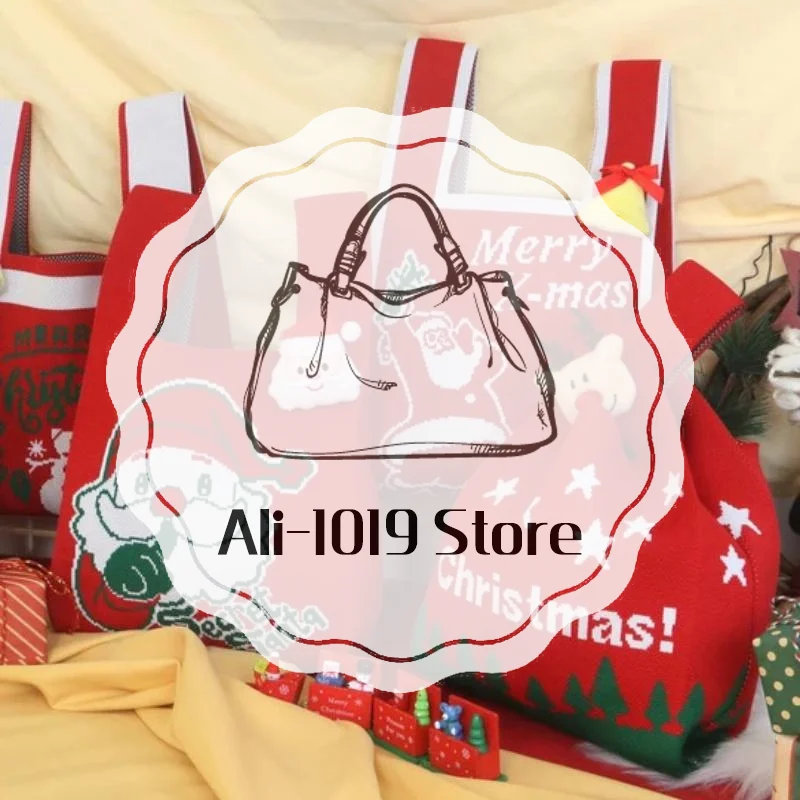 

Рождественские сумки для хранения, сумка на запястье с узлом, Санта-Клаус, снеговик, лось, вязаные сумки, повседневная большая сумка, многоразовые сумки для покупок