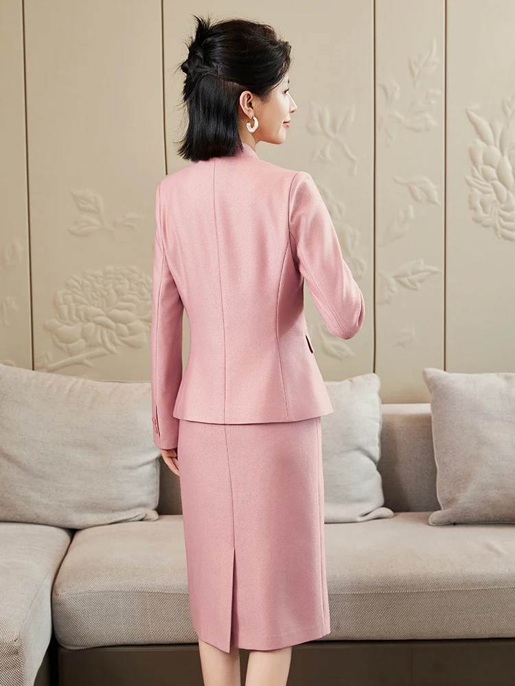 Elegant Pink OL Styles Formal Women Business Suits with Dress and Jackets Coat Professional Blazers Career Interview Outfits