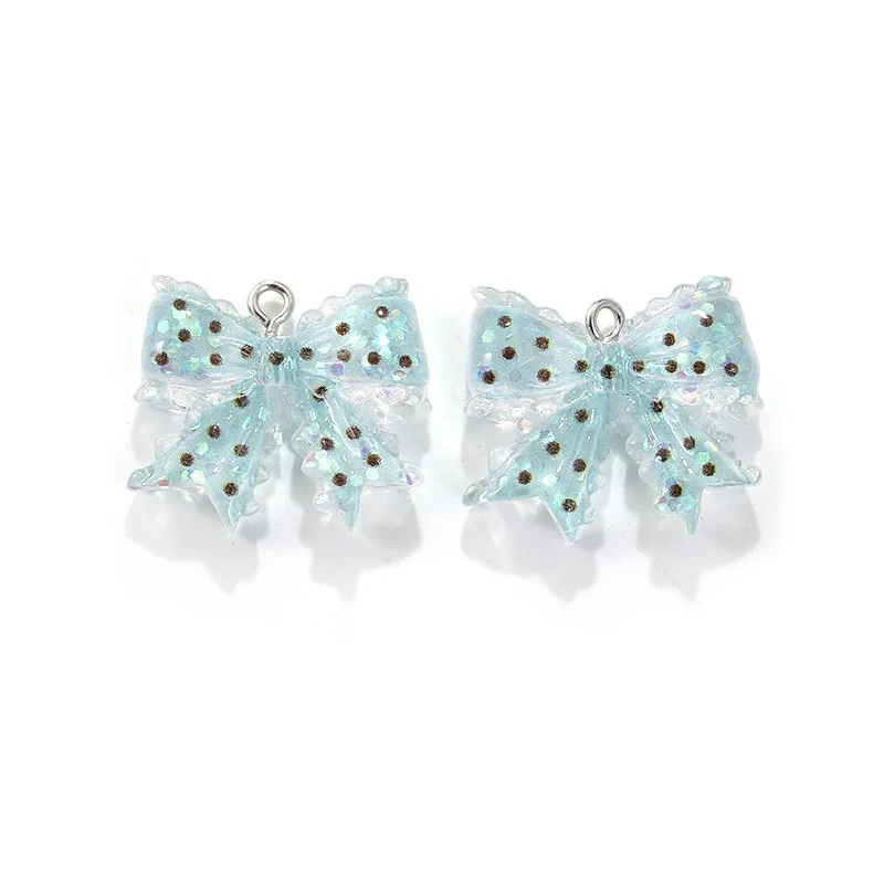 80pcs/lot  22*25mm 6 colors resin jewelry accessories cute translucent polka bow pendant DIY bracelet pendan