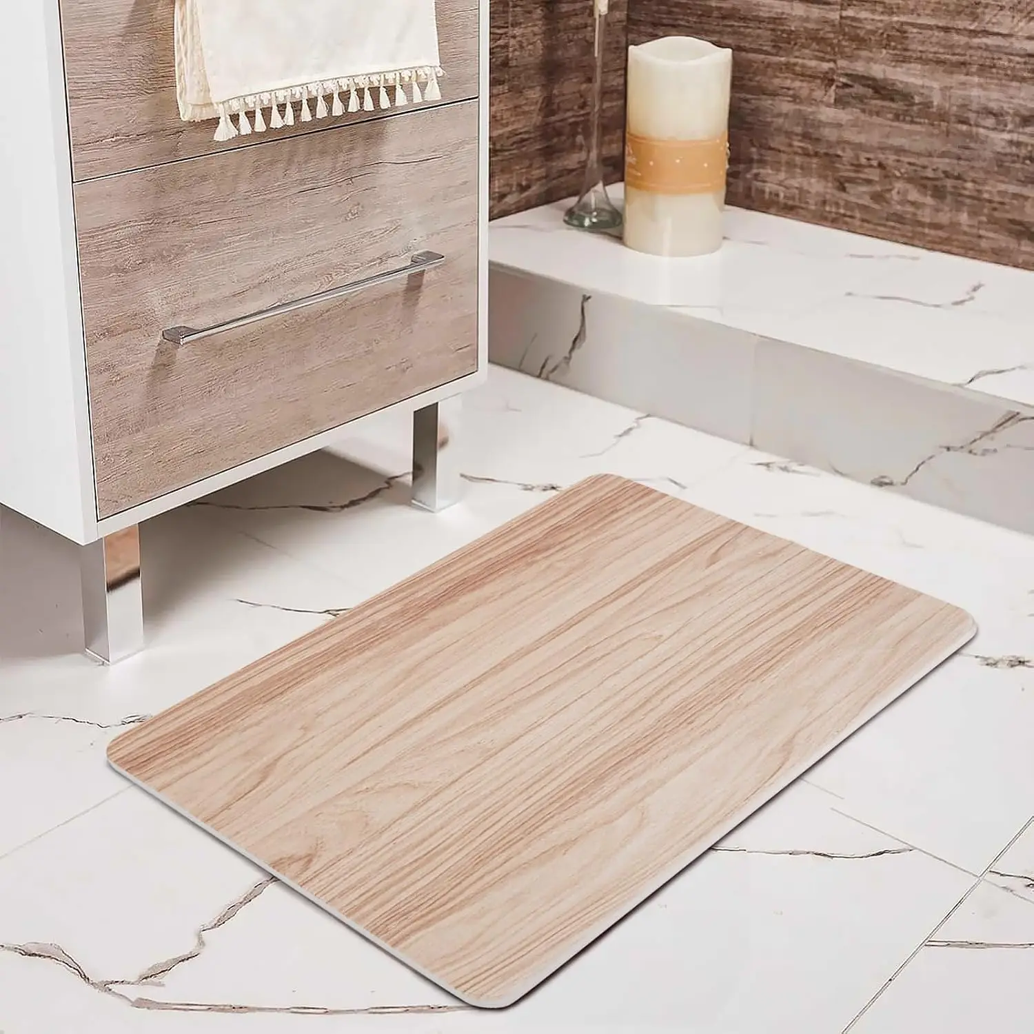 

Stone Bath Mat Fast Drying Shower Mat Wood Grain Style Natural Bathroom Rug 100% Diatomaceous Earth Foot Mats Bath Decoration