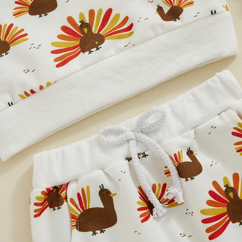 2024-06-14 Lioraitiin 0-3Y Baby Thanksgiving Outfit Turkey Print Long Sleeve Sweatshirt and Elastic Pants Fall Set for Newborn