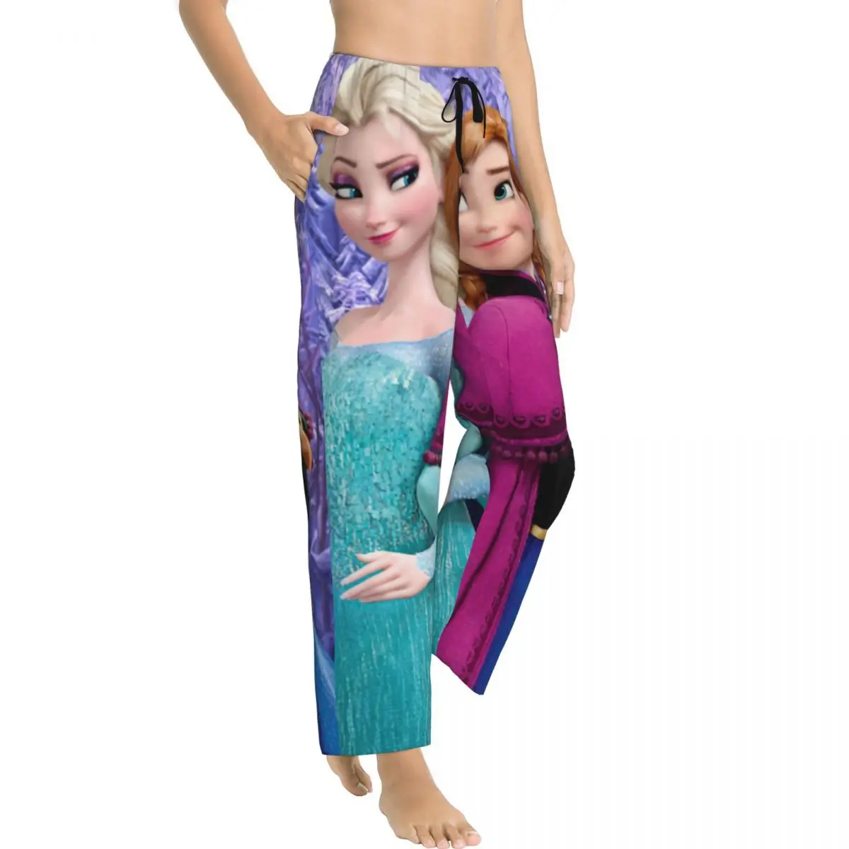 Custom Cartoon Frozen Pajama Pants Women's Anna And Elsa Lounge Sleep Drawstring Sleepwear Bottoms with Pockets