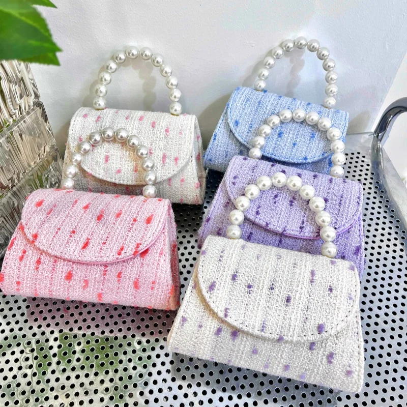 New Xiaoxiangfeng Pearl Handheld Children's Bag kindergarten children's sequined crossbody bag nude bag