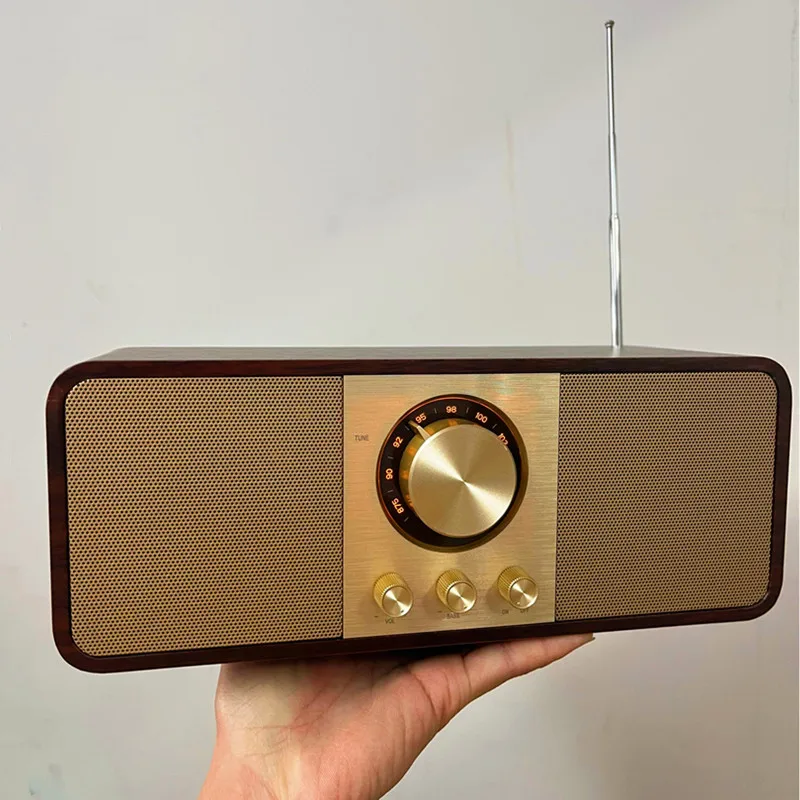 Portable Retro FM Radio Wooden Radios Receiver Wireless Hi-fi Stereo Bluetooth Speakers Support TF Card/U Disk/Aux Playback Mode