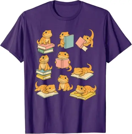 Lustiges T-Shirt mit bärtigen Drachen, die Bücher lesen, Y2k Back To School Reader Graphic Apparel, T-Shirts für den ersten Schultag, für Schüler und Lehrer – Detail 18
