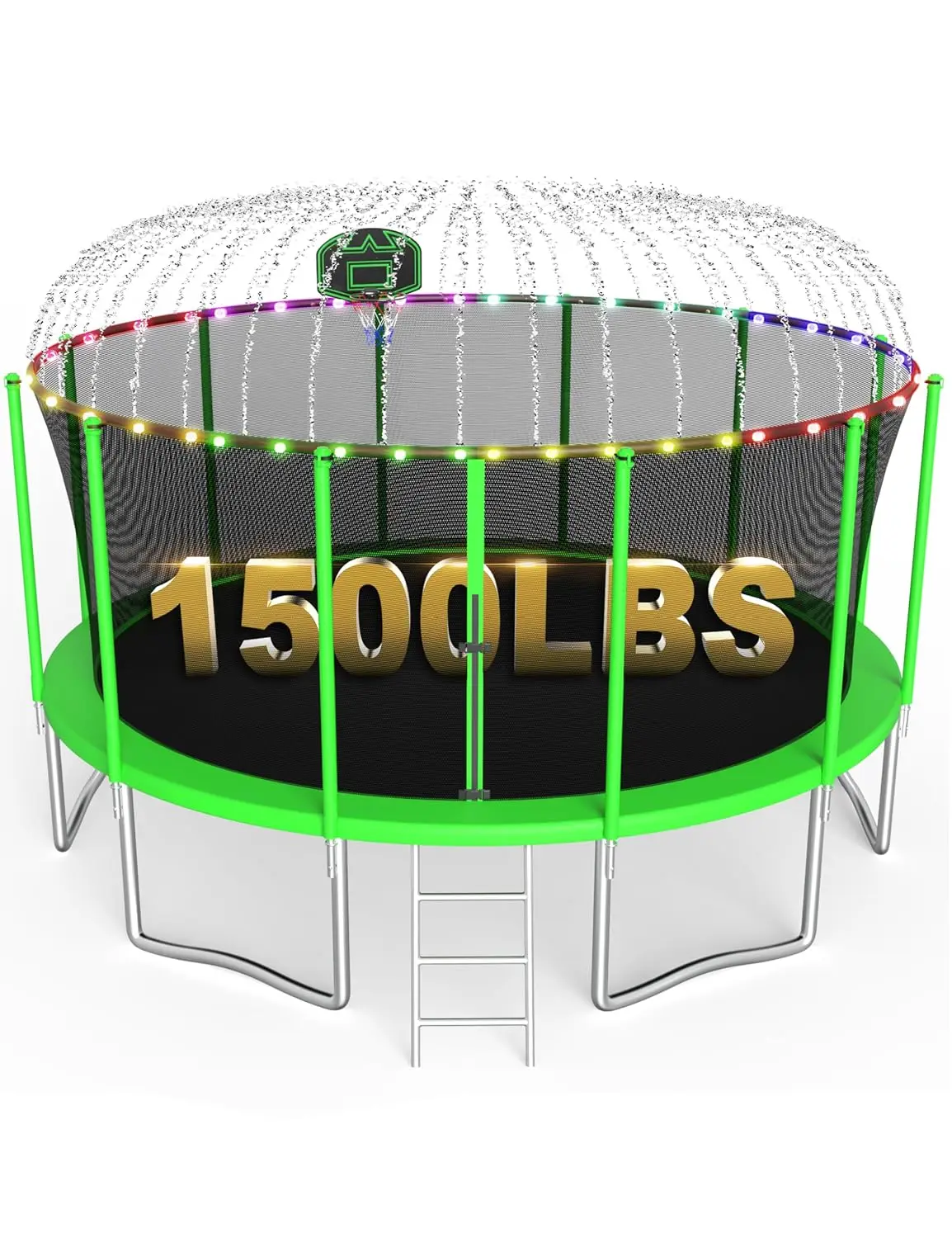 Outdoor Tranpoline for Kids with Basketball Hoop, Light &Sprinkler, Customized