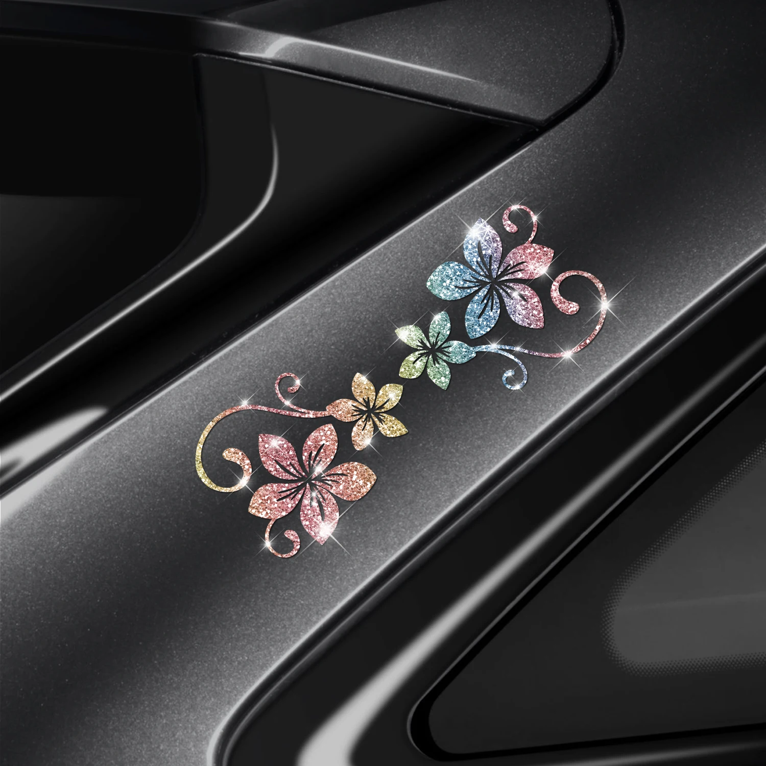 1 Sparkling Four Vine Flower Car Sticker Self Adhesive Vinyl Easy to Install Suitable for Cars, Motorcycles, Trucks, etc