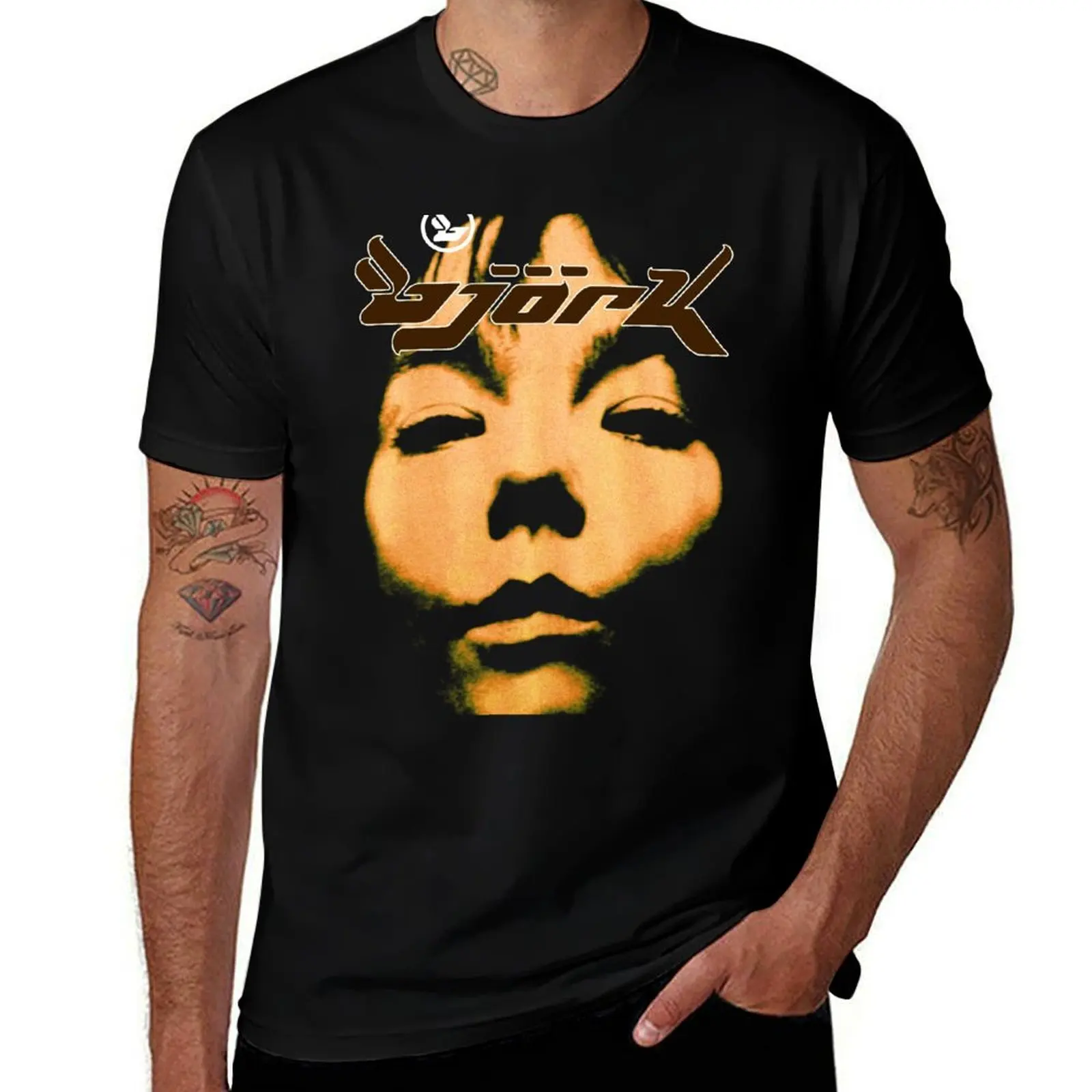 Bjork Homogenic Vintage Face Logo (Yellow) T-Shirt Plus Size Summer Short Sleeve T-Shirt
