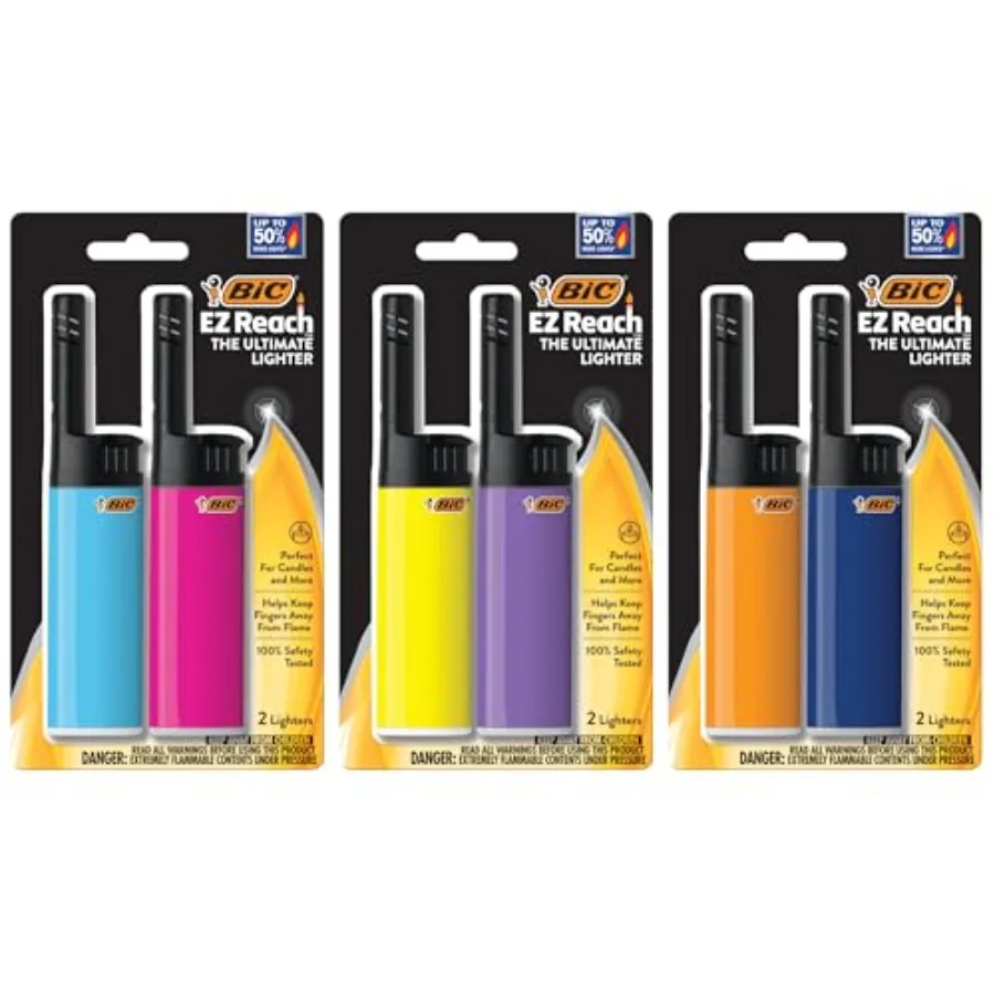 

EZ Reach Lighters, Extended Wand for Grills and Firepits, Classic Collection, 6-Pack Colors May Vary