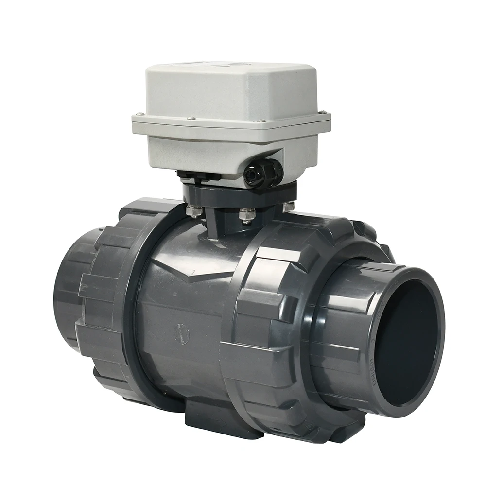 TONHEFLOW DN80 PVC/EPDM electric actuator ball valve True Union UPVC Electric Actuated PVC Ball Valve