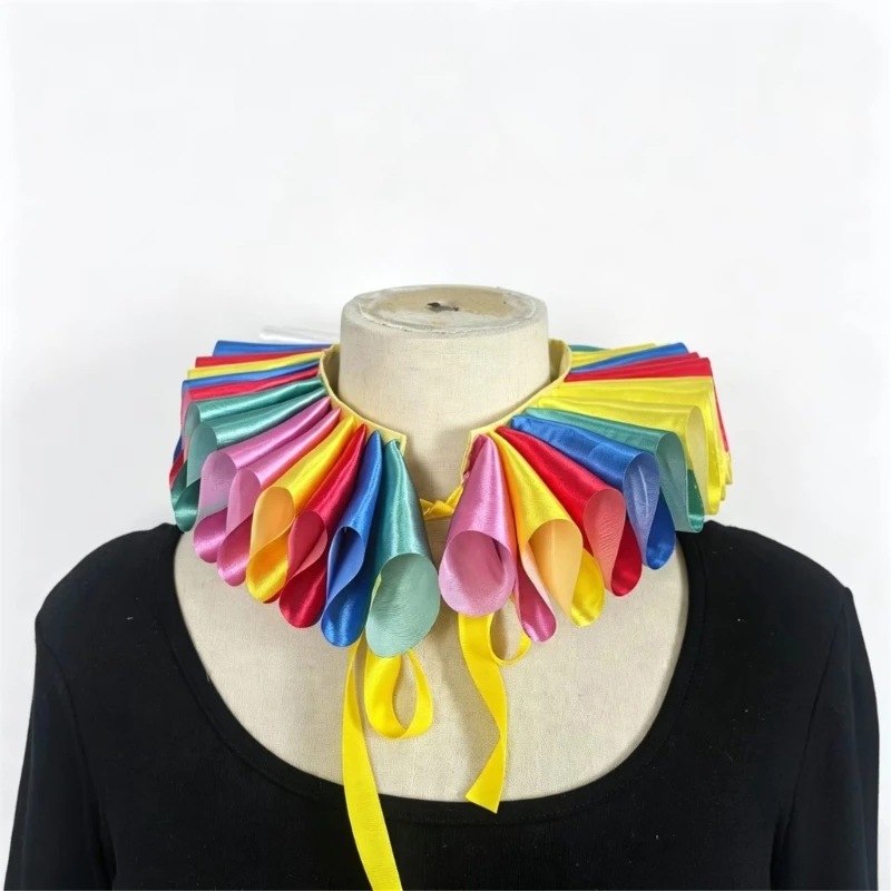 HX6F Detachable Ruffled Collar with Colorful Pleated Detail Cosplay Accessories