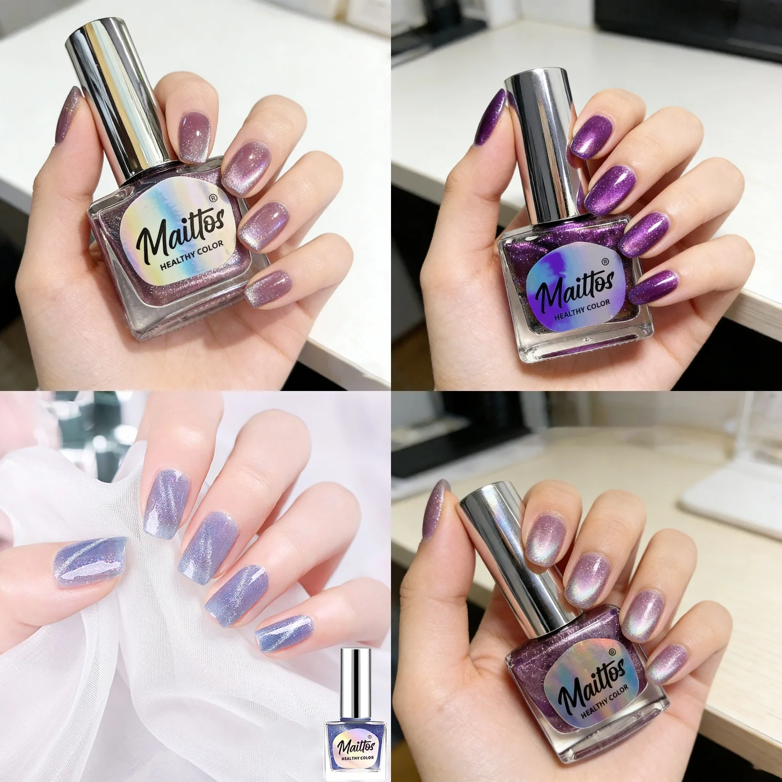 

12 мл x 4 [516/520/532/535] Водостойкий лак для ногтей Cat Eye без запаха, с магнитом, быстросохнущий, не требует УФ-лампы, легко снимается.