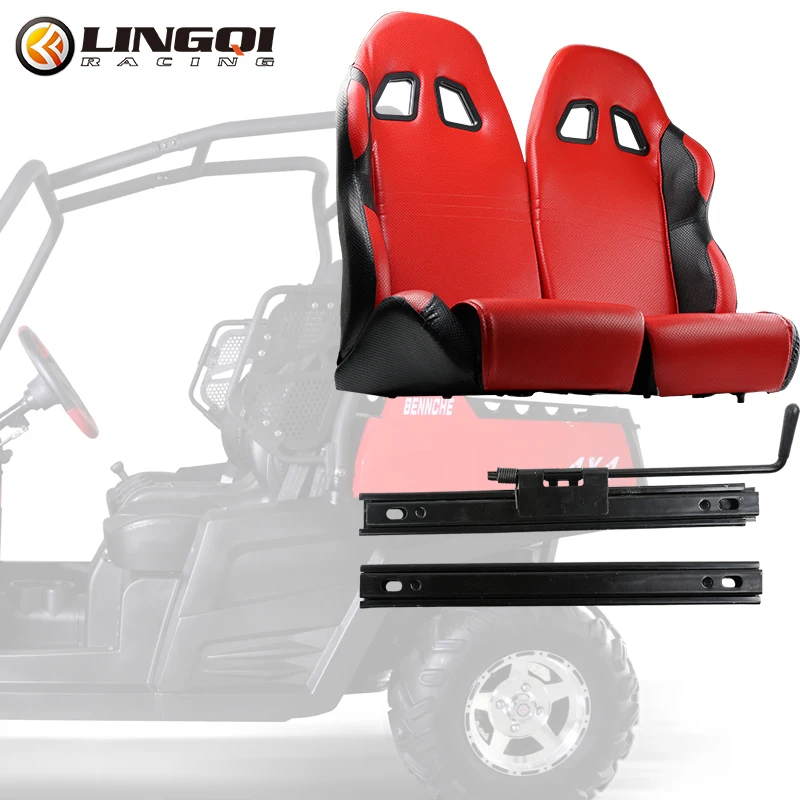 LINGQI RACING Auto Parts PVC leather double Seat With Large dual track Offroad seat parts Side by Side seat kits For KARTING ATV