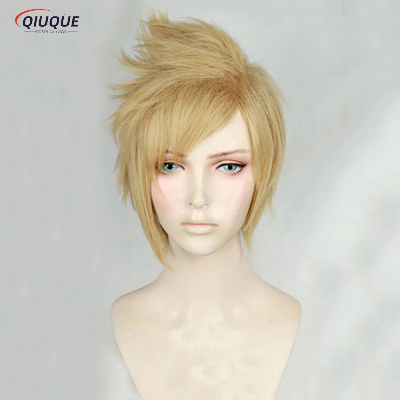 FF15 Final Fantasy XV Prompto Argentum Short Linen Blonde Wigs Heat Resistant Hair Cosplay Costume Wig + Free Wig Cap