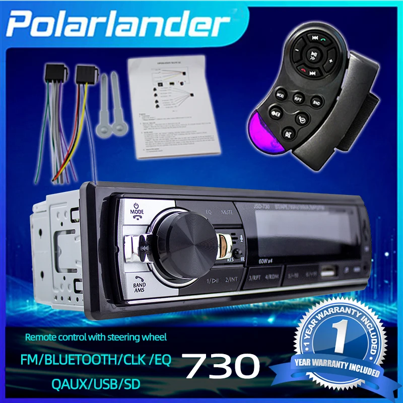 Bluetooth Car Radio Single Din 12V MP3 Player with Remote Control FM Tuner USB SD AUX 60Wx4 JSD-730