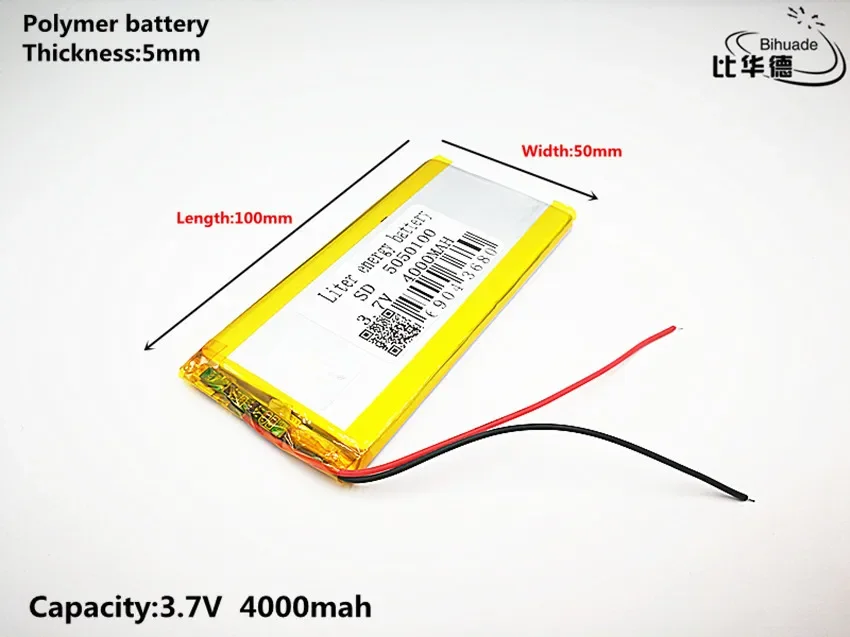 Bom Qulity 3.7 V, 4000 mAH, 5050100 Polímero de íon de lítio/bateria de Iões de lítio para o BRINQUEDO, BANCO DO PODER, GPS, mp3, mp4
