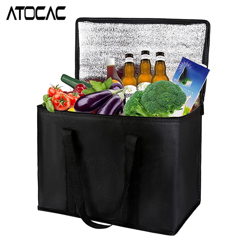 43L Insulated Bag Cars Trunk Organizer Groceries Fruit Food Drink Storage Cooler Thermal Large Vehicle Travel Zipper Handle Case