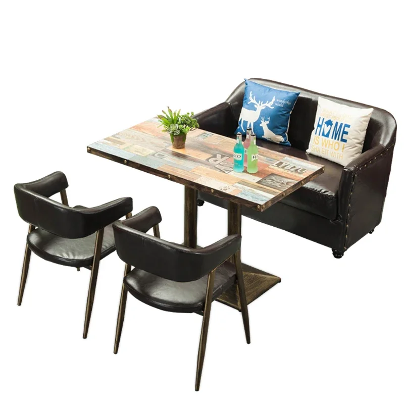 Customized Retro Industrial Wind Bar Bar Music Restaurant Booth Sofa Coffee Western Restaurant Dining Table And Chair