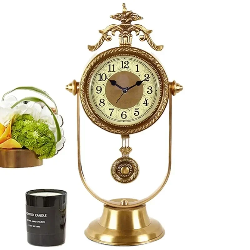Light luxury European brass clock ornament