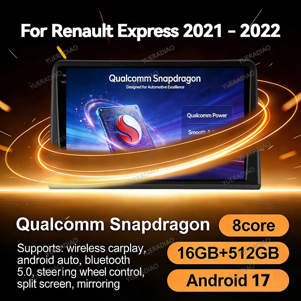 Android 17 Car Radio For Renault Express 2021 2022 Qualcomm BT SWC Backup Camera Touch Screen 4G WIFI 2K QLED Mirror Link DVD FM
