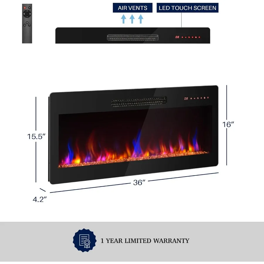 36 سخان كهربائي 1400 واط مدفأة كهربائية مثبتة على الحائط مع سخان تحكم عن بعد مع لهب قابل للتعديل C #3