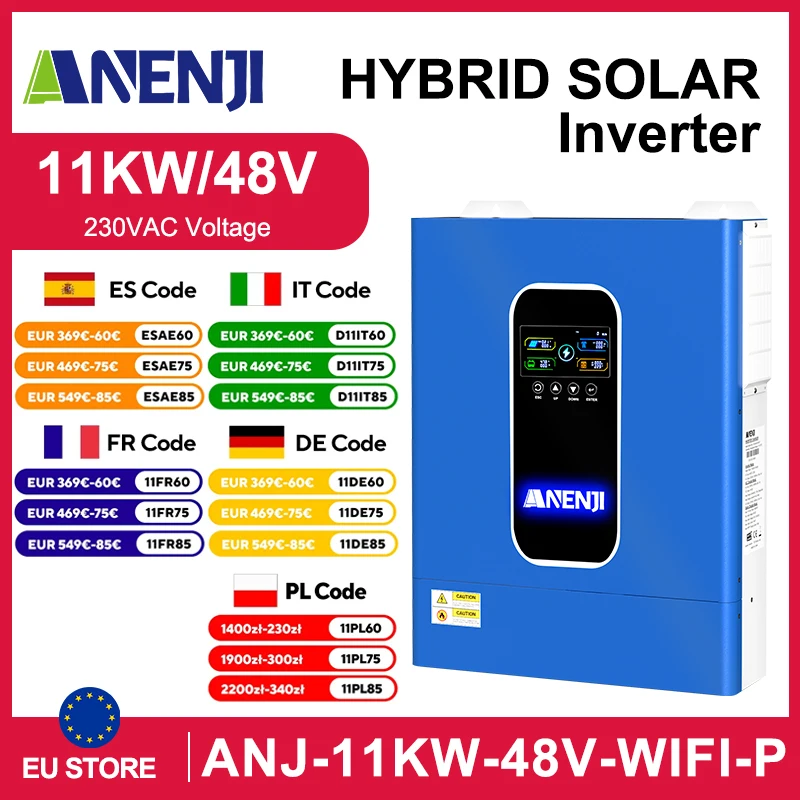 ANENJI 11KW onduleurs solaires hybrides 48V 220V MPPT onduleur Wifi marche/arrêt réseau inverseur solaire hybrido pour panneau solaire appareil ménager