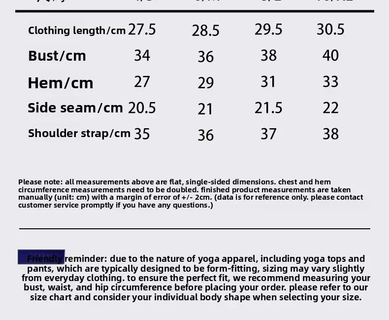 Size chart and fit details
