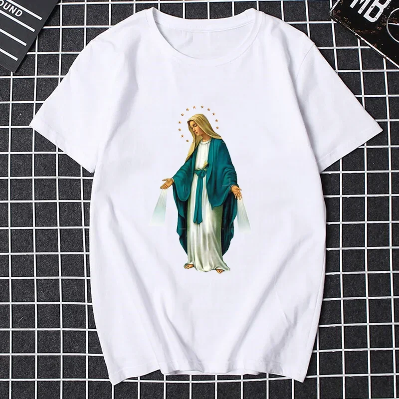 Guadalupe Virgin Mary The Madonna Religious Cotton Graphic Tshirt Summer Men Women Short Sleeve O-Neck Unisex Tee Shirt Tops