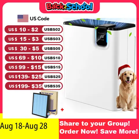 AROEVE Air Purifier 2500Ft² Coverage for Bedroom with Filter H13 HAPA Dual Purification Smart Auto Function CADR Timing Setting