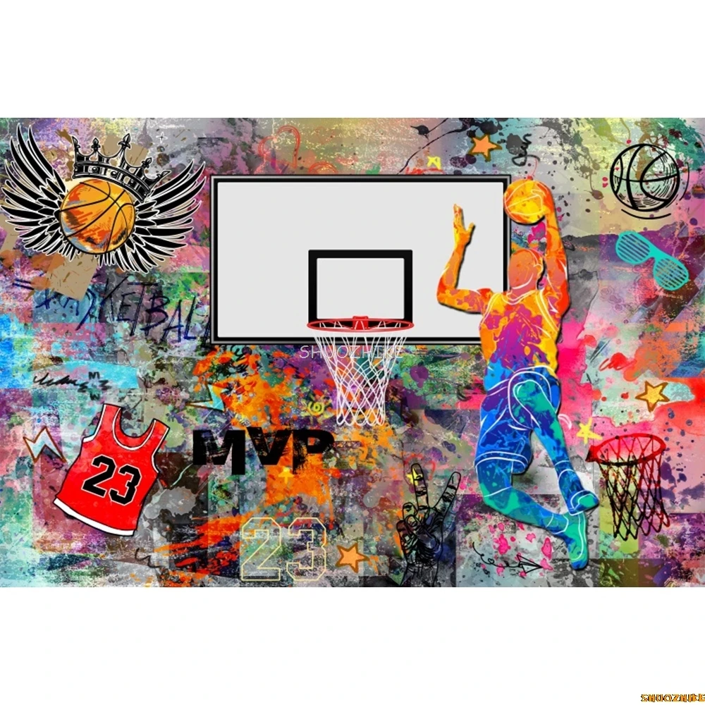 Customized Photography Background Basketball Boys Birthday Party Sports Stadium Court Stars Decoration Backdrop Photo Studio