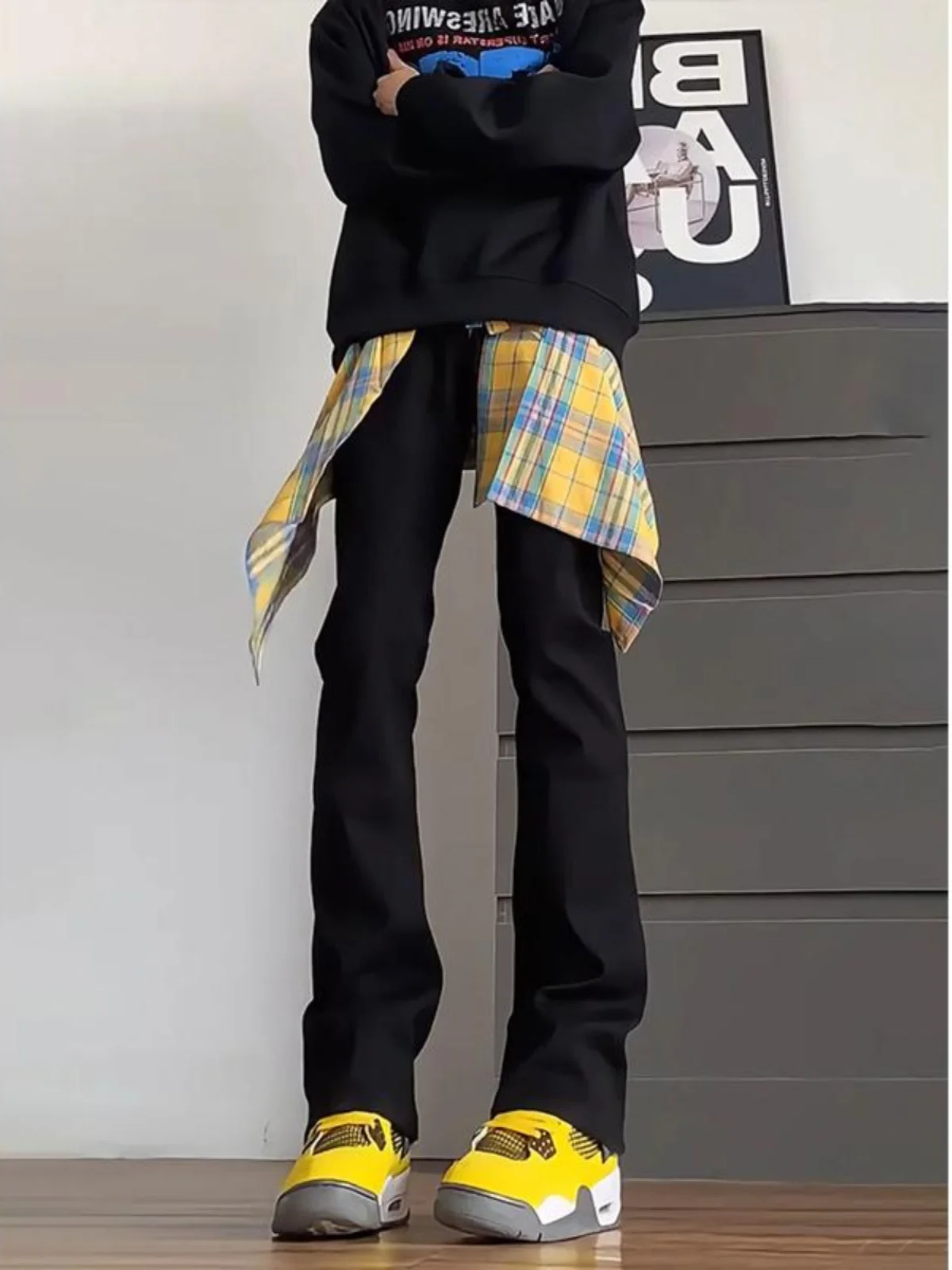 

High Waist Pure Bla Slim Fit Men's Jeans Knife Straight Vibe High Street American Narrow Micro Flare Pants