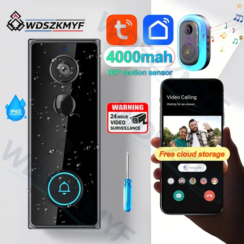 Tuya WiFi Video Doorbell Intercom Wireless Camera With 4000mah IP65 Waterproof Motion Detection Security Smart Home Door Bell