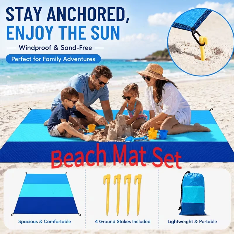 Large Size Waterproof Sand Free Beach Blanket Foldable Outdoor Camping Mat with Storage Pouch for Park Picnic Seaside Trip