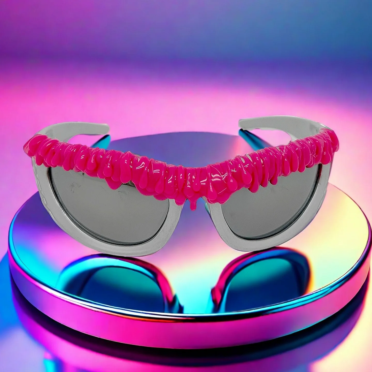 

y2k Pink 3D Lava Drip Design Exaggerated Sweet Cool Sliver Sunglasses for Women Girl Handicraft Trendy Unique Shades for Party
