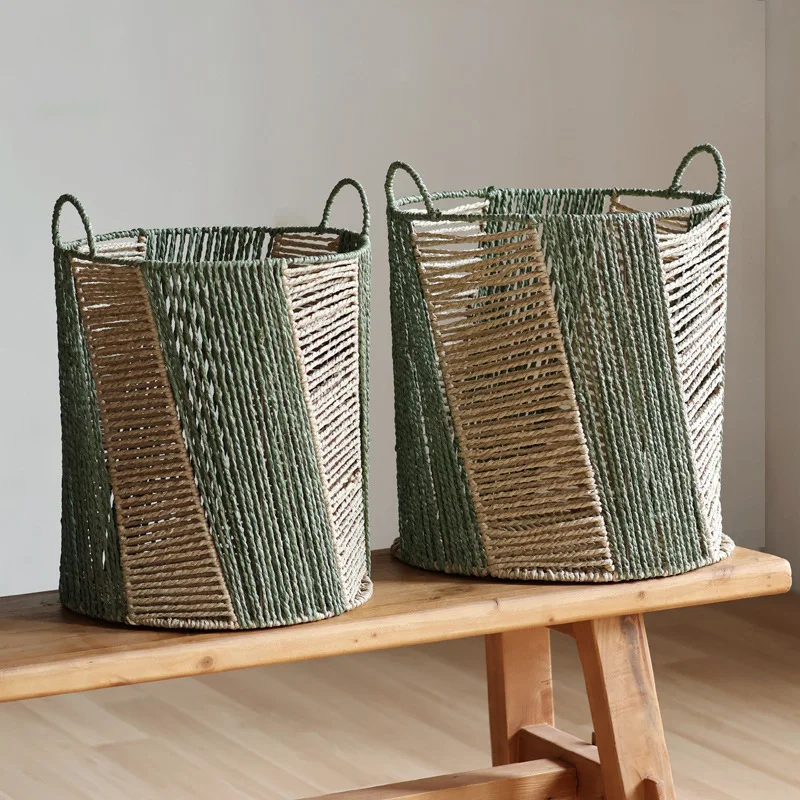 Nordic light luxury woven storage basket snacks toys sundries sorting dirty clothes basket living room large capacity floor