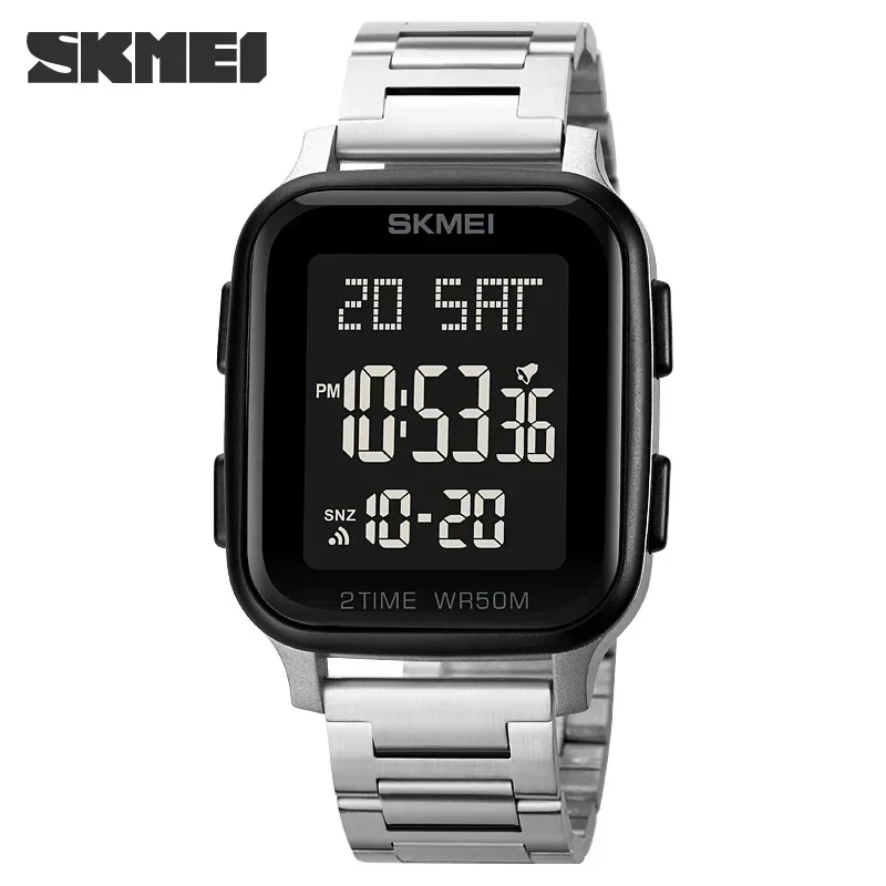 

SKMEI Waterproof Leisure Business Steel LED Mens Electronic Wristwatches Clock Reloj Masculino Digital Sport Men Watch 1859 1858