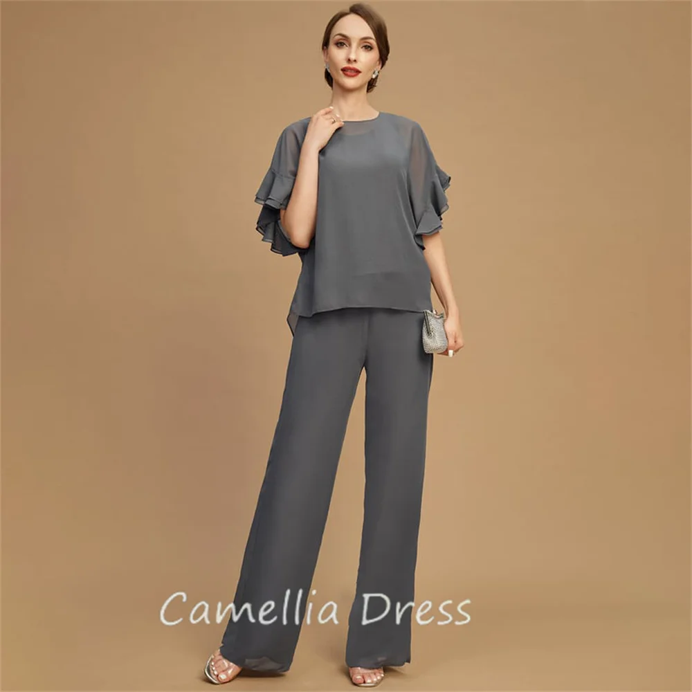 Nieuwe Ronde Hals Moeder Van De Bruid Jurk Jumpsuit Scheidt Vloer-Lengte Chiffon Jurken Formele Vestidos Mae Da Noiva Casamentos