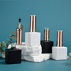 Wholesale 18ml Empty Nail Gel Container Bottles Nail Polish Bottles Square Pearl White/Black Glass Nail Oil Bottles