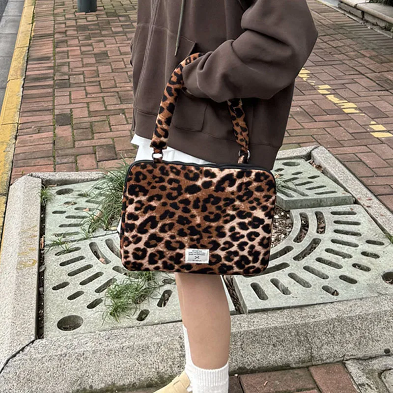 

Leopard Print Laptop Bag Korea 13 14 15 15.6inch Organizer Portable Esxy Travel Computer Protect Case Ipad Tablet Storage Bag