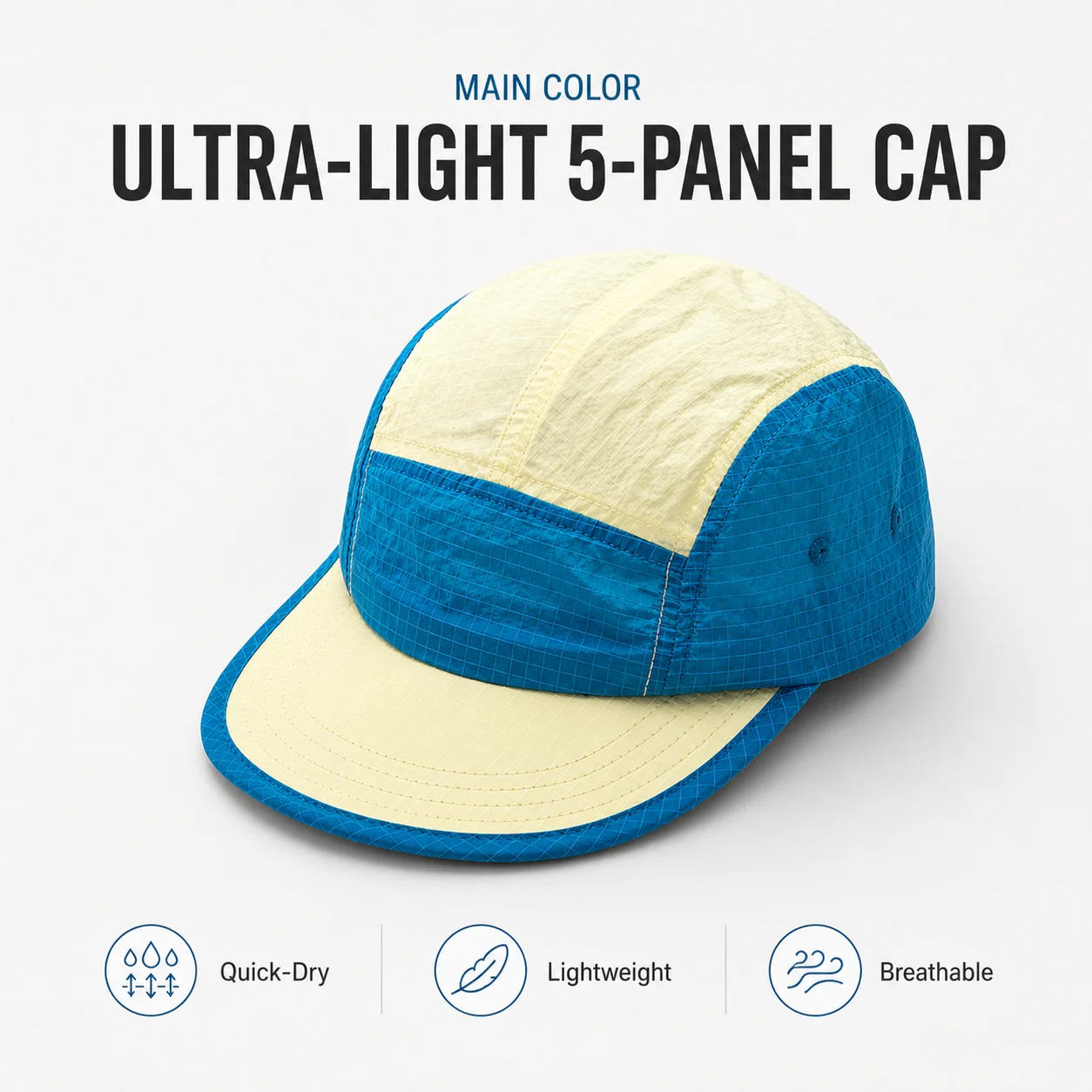 Boné Unissex de 5 Painéis em Nylon Ripstop Impermeável com Blocos de Cores, Secagem Rápida, para Esportes ao Ar Livre, Caminhada, Beisebol e Streetwear