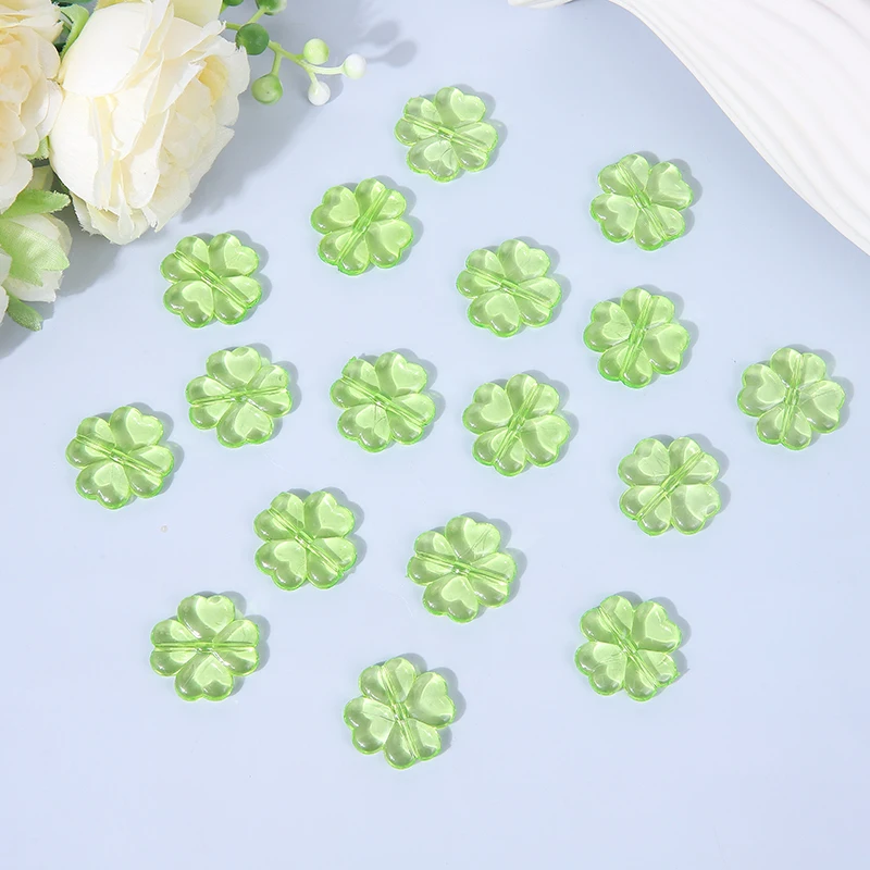 10pcs fresh style acrylic green lucky clover suitable for DIY phone chain key chain handmade accessories